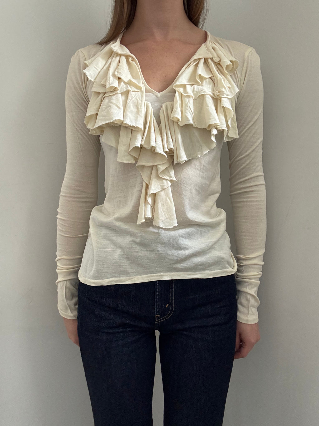 Vintage Ralph Lauren Ruffle Long Sleeve Blouse Size XS