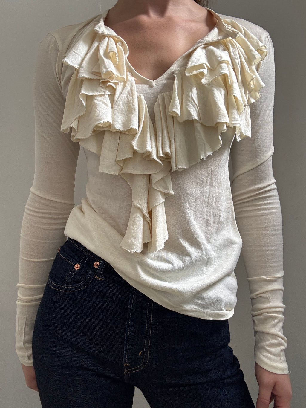 Vintage Ralph Lauren Ruffle Long Sleeve Blouse Size XS