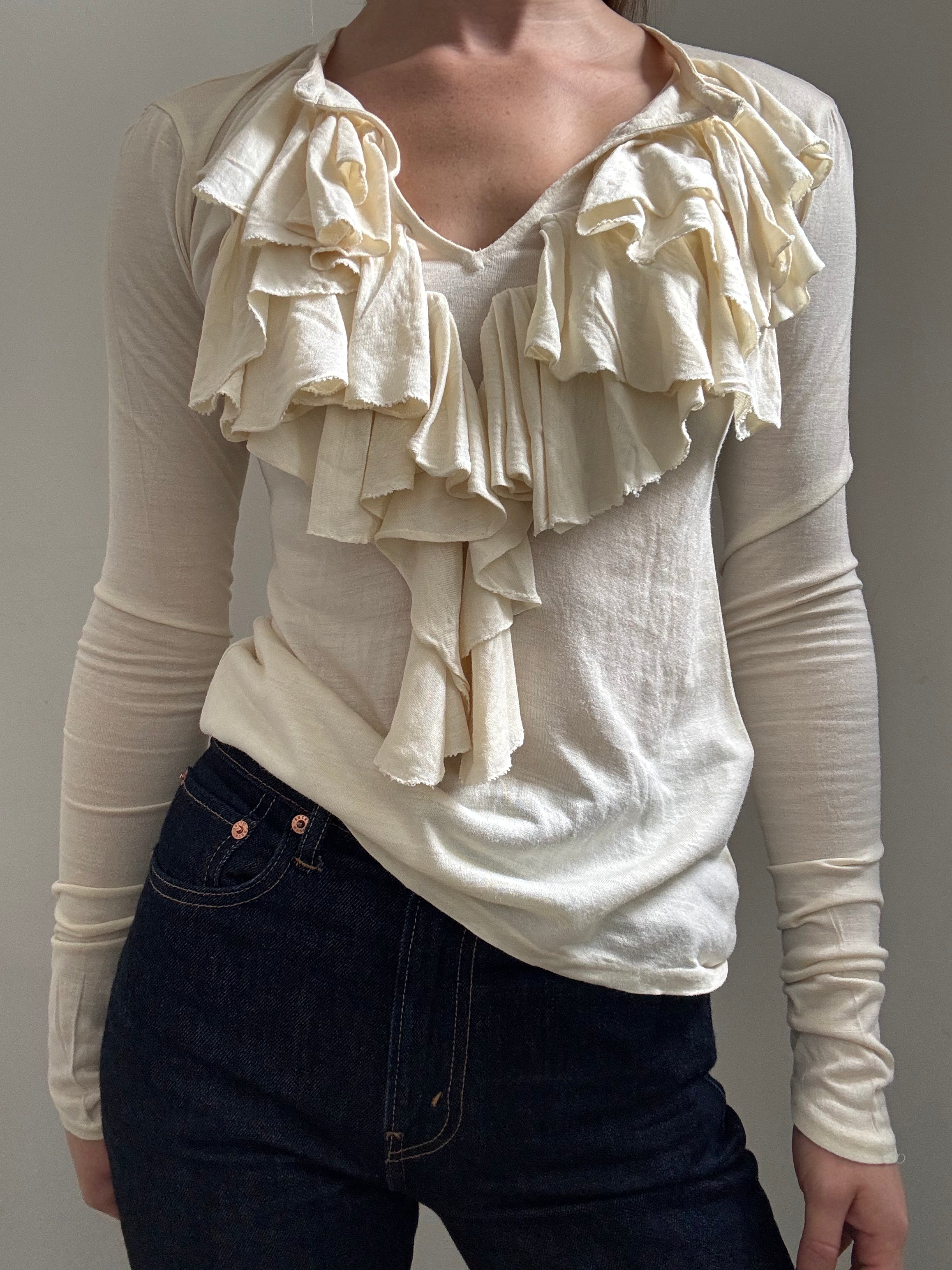 Vintage Ralph Lauren Ruffle Long Sleeve Blouse Size XS
