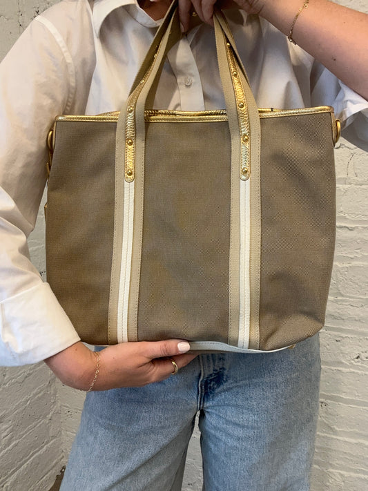 Vintage Prada Gold Jacquard Logo Tote Bag