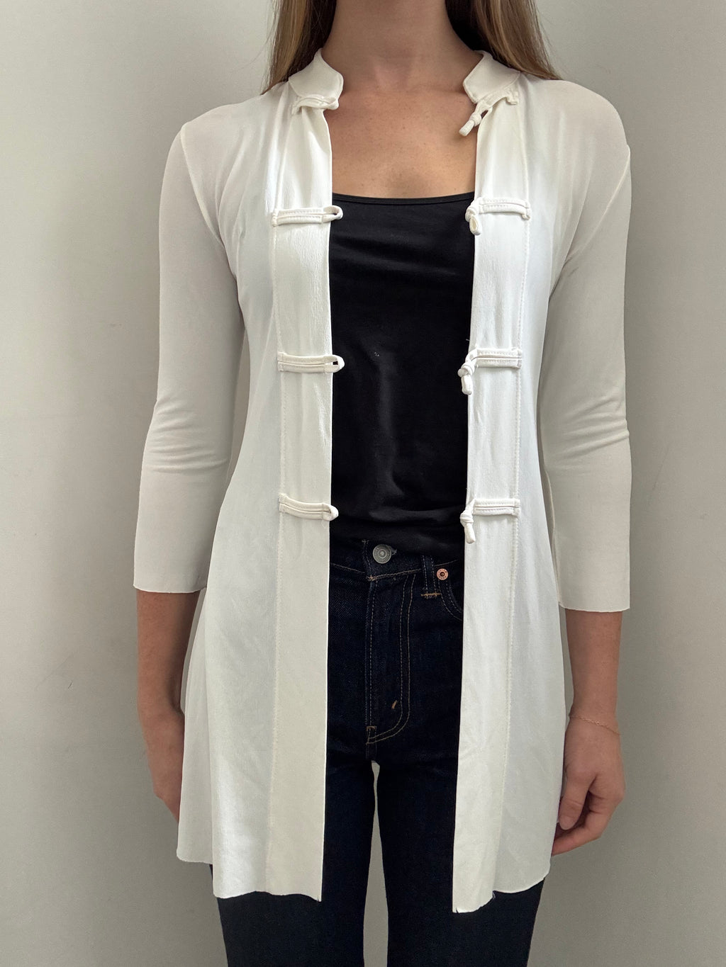 Vintage White Max Mara Frog Closure Long Duster Cardi Size SMall