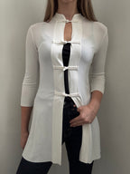 Vintage White Max Mara Frog Closure Long Duster Cardi Size SMall
