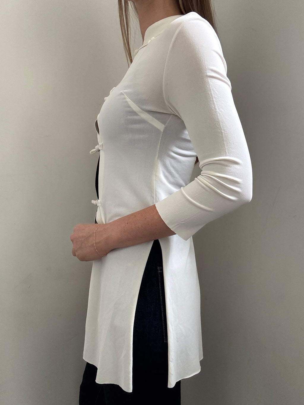 Vintage White Max Mara Frog Closure Long Duster Cardi Size SMall