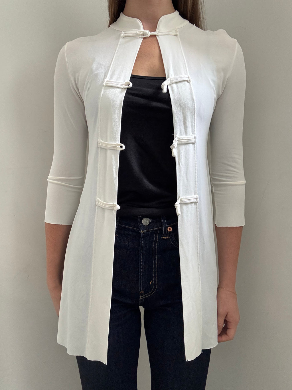 Vintage White Max Mara Frog Closure Long Duster Cardi Size SMall