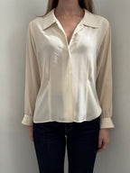 Vintage Cream Cinched Petite Blouse Size Medium