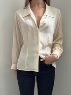Vintage Cream Cinched Petite Blouse Size Medium
