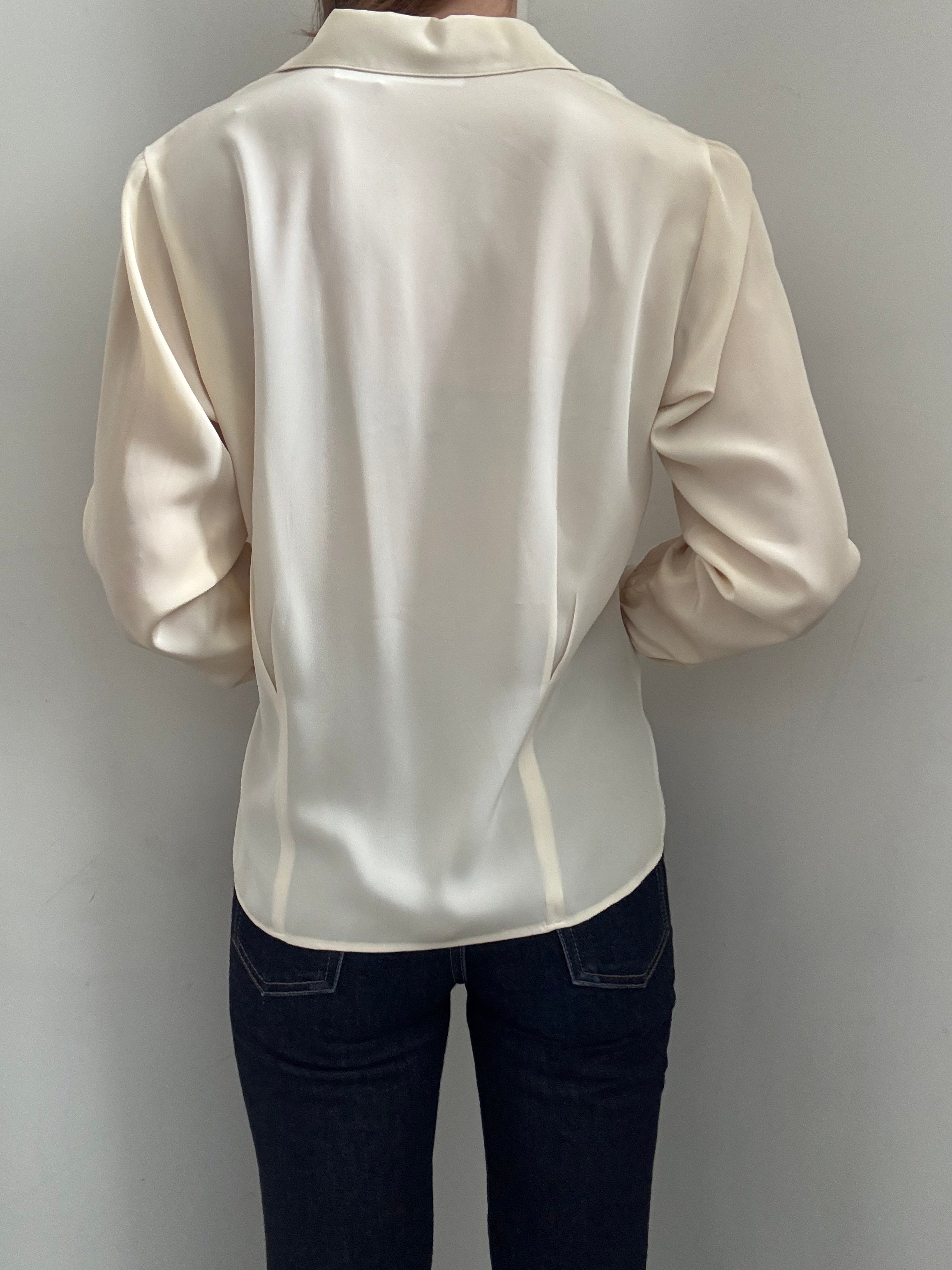 Vintage Cream Cinched Petite Blouse Size Medium