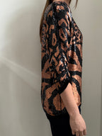 Vintage Bronze + Black Sequin Animal Print Blouse Size Small