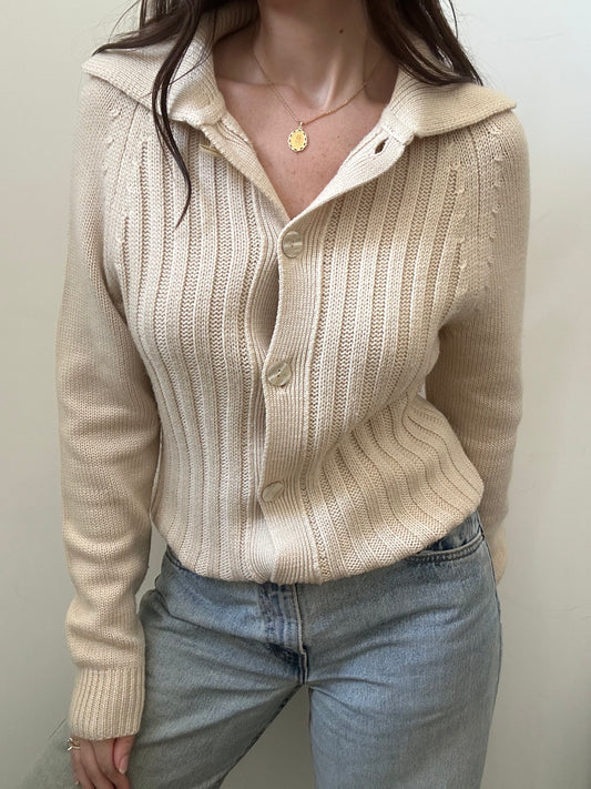Vintage Italian Cream Pure Wool Collared Sweater Size Small