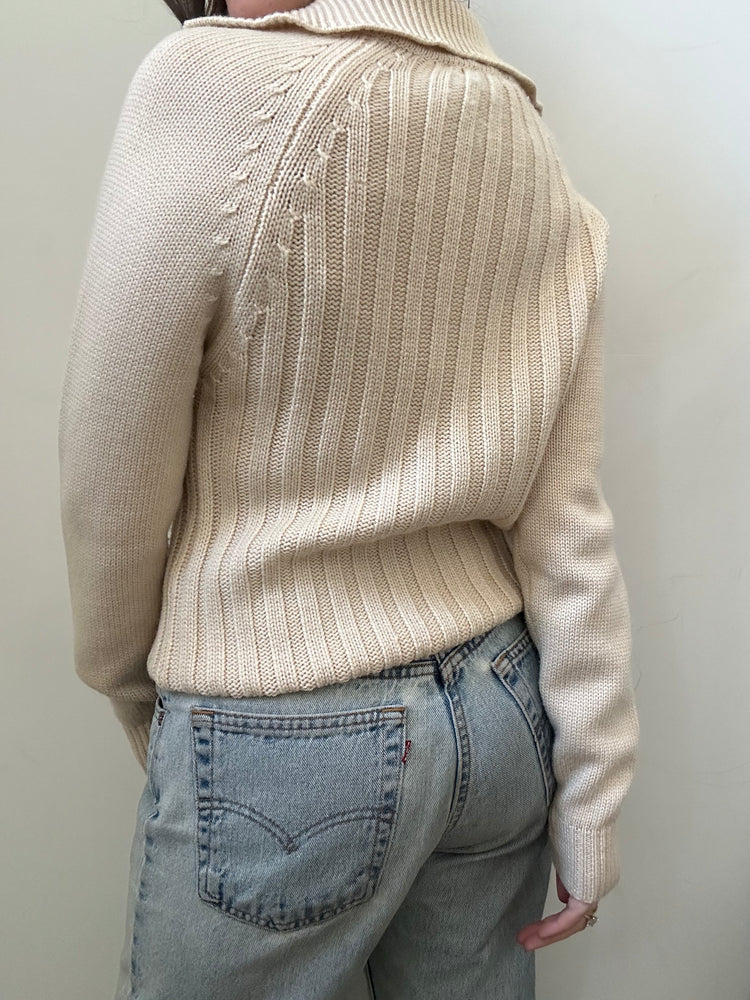 Vintage Italian Cream Pure Wool Collared Sweater Size Small