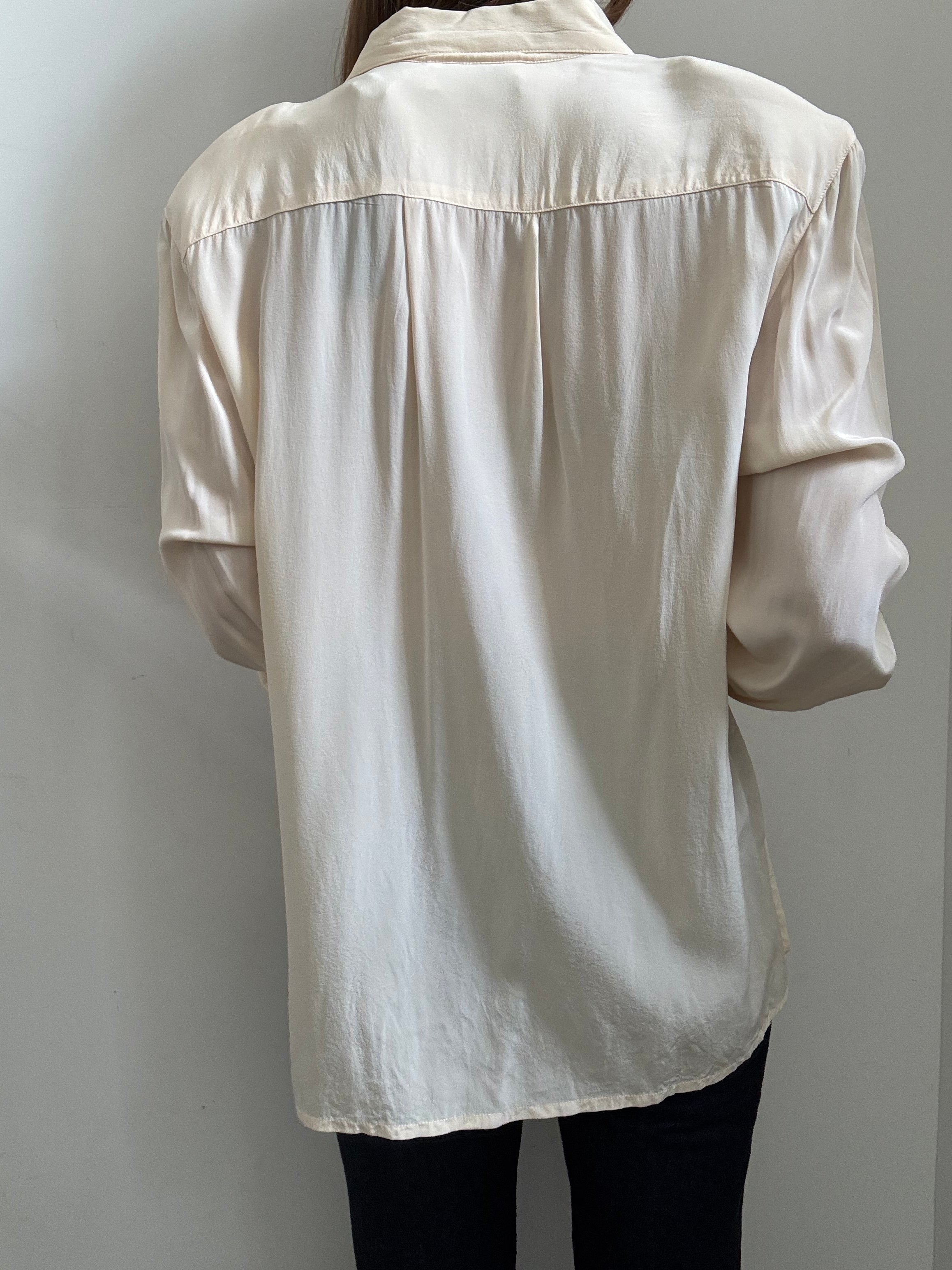 Vintage Beige Silk Button Up Blouse Size Large