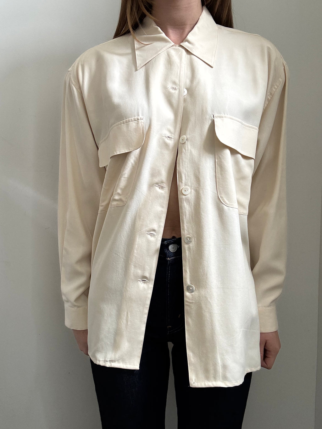 Vintage Cream Silk Button Up Size Large