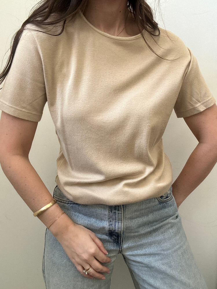 Vintage Tan Cotton Blend Tee Size Small