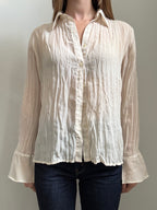 Vintage Cream Crinkled Sheer Long Sleeve Blouse Size XS