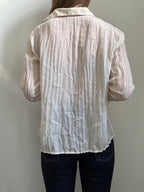 Vintage Cream Crinkled Sheer Long Sleeve Blouse Size XS