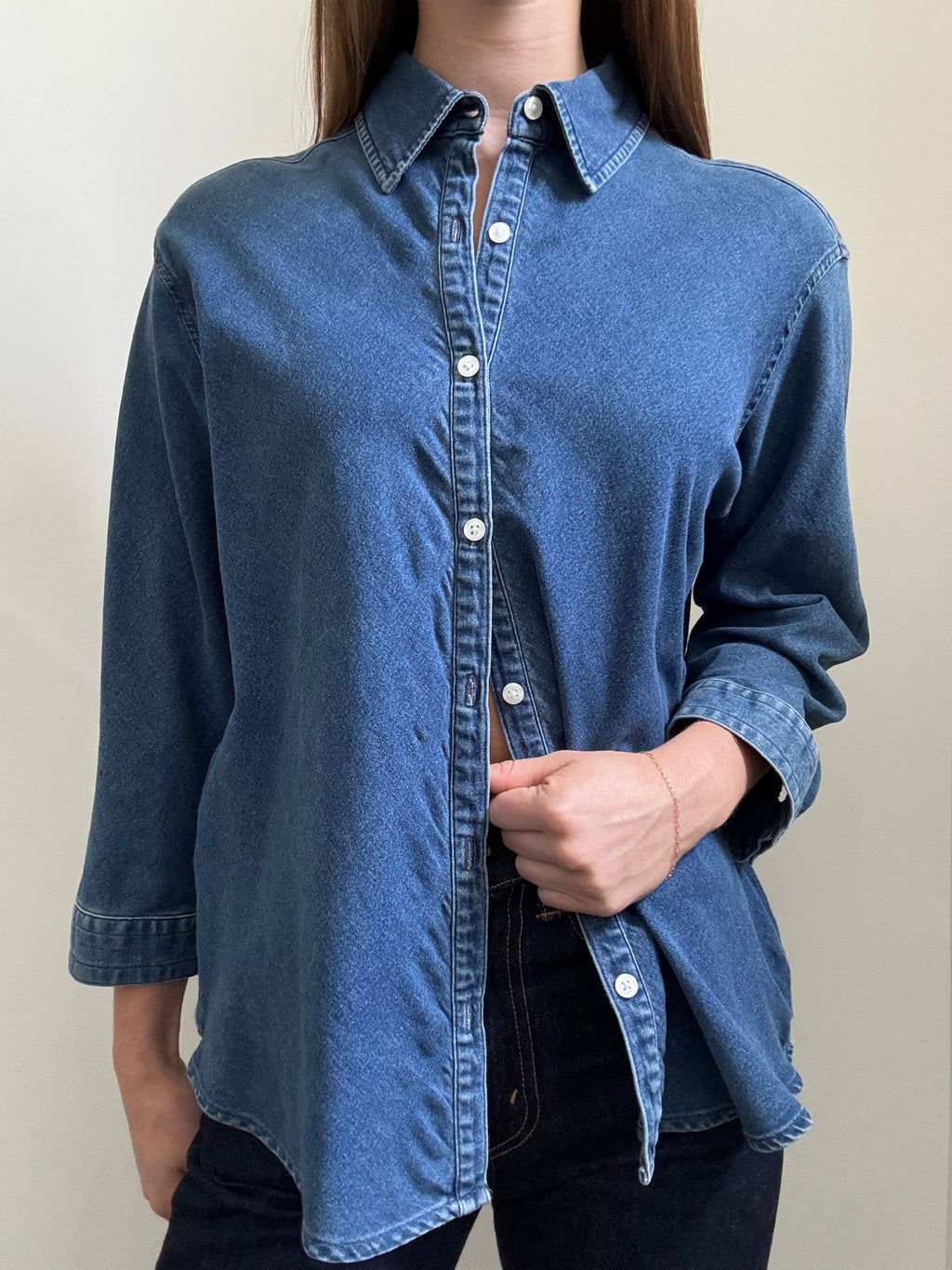 Vintage Dark Wash Denim Button Up Size Large