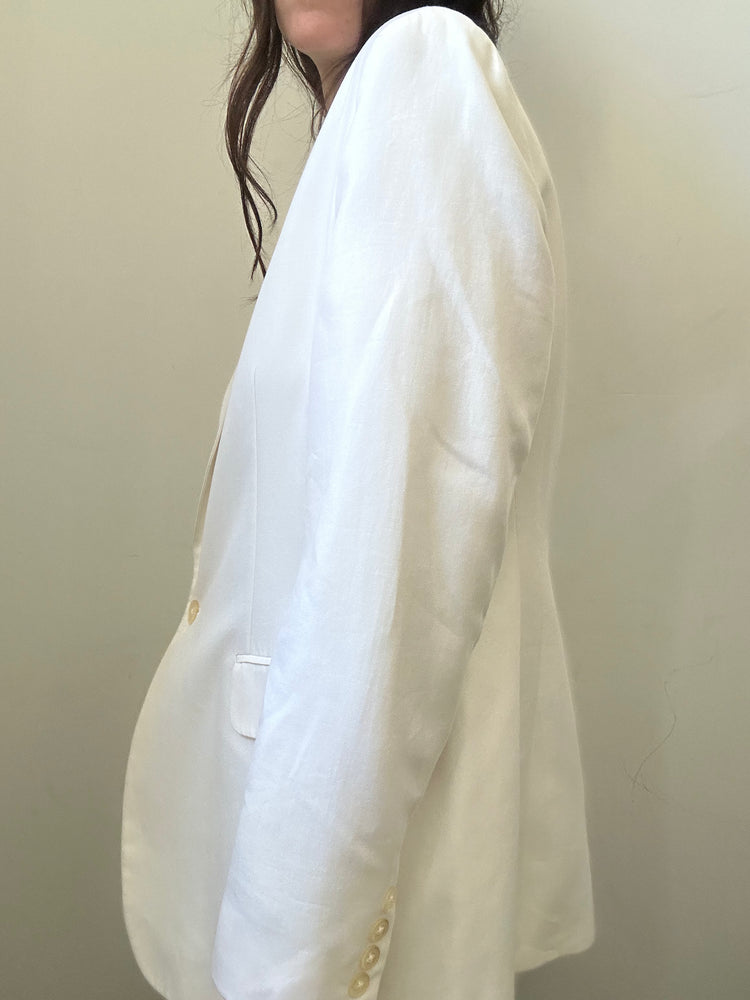 Vintage Ralph Lauren White Cotton + Silk Blazer Size Large