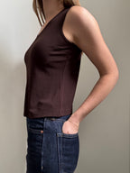 Vintage Brown Sleeveless V-Neck Fitted Tank Size Small