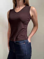 Vintage Brown Sleeveless V-Neck Fitted Tank Size Small