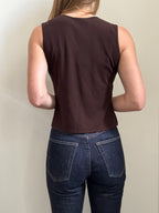 Vintage Brown Sleeveless V-Neck Fitted Tank Size Small