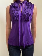 Vintage Purple Layered Sleeveless Ruffle Tie-Neck Blouse Size Medium