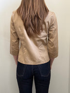 Vintage Tan Fitted 3/4 Sleeve Button Up Blouse Size Medium