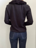 Vintage Black Pullover Sweater + Faux Fur Collar Size PL