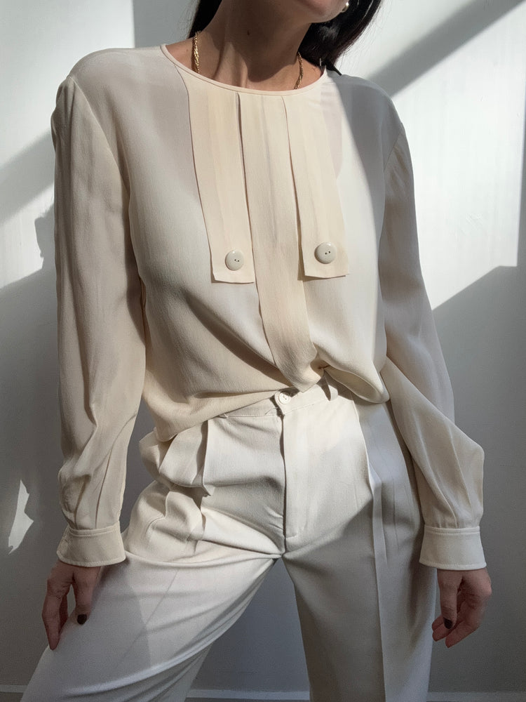 Vintage Valentino Cream Pleated Blouse Size 6