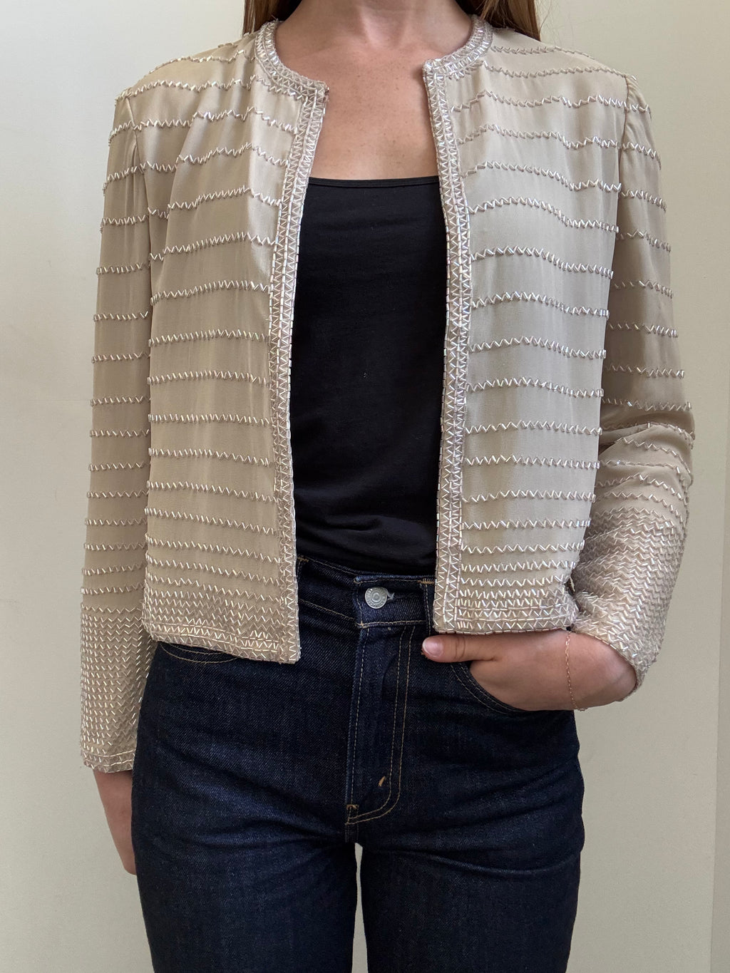 Vintage Beaded Silk Champagne Papell Jacket Size PS