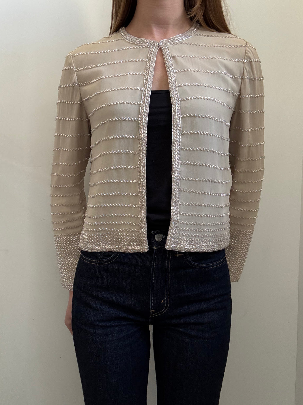 Vintage Beaded Silk Champagne Papell Jacket Size PS