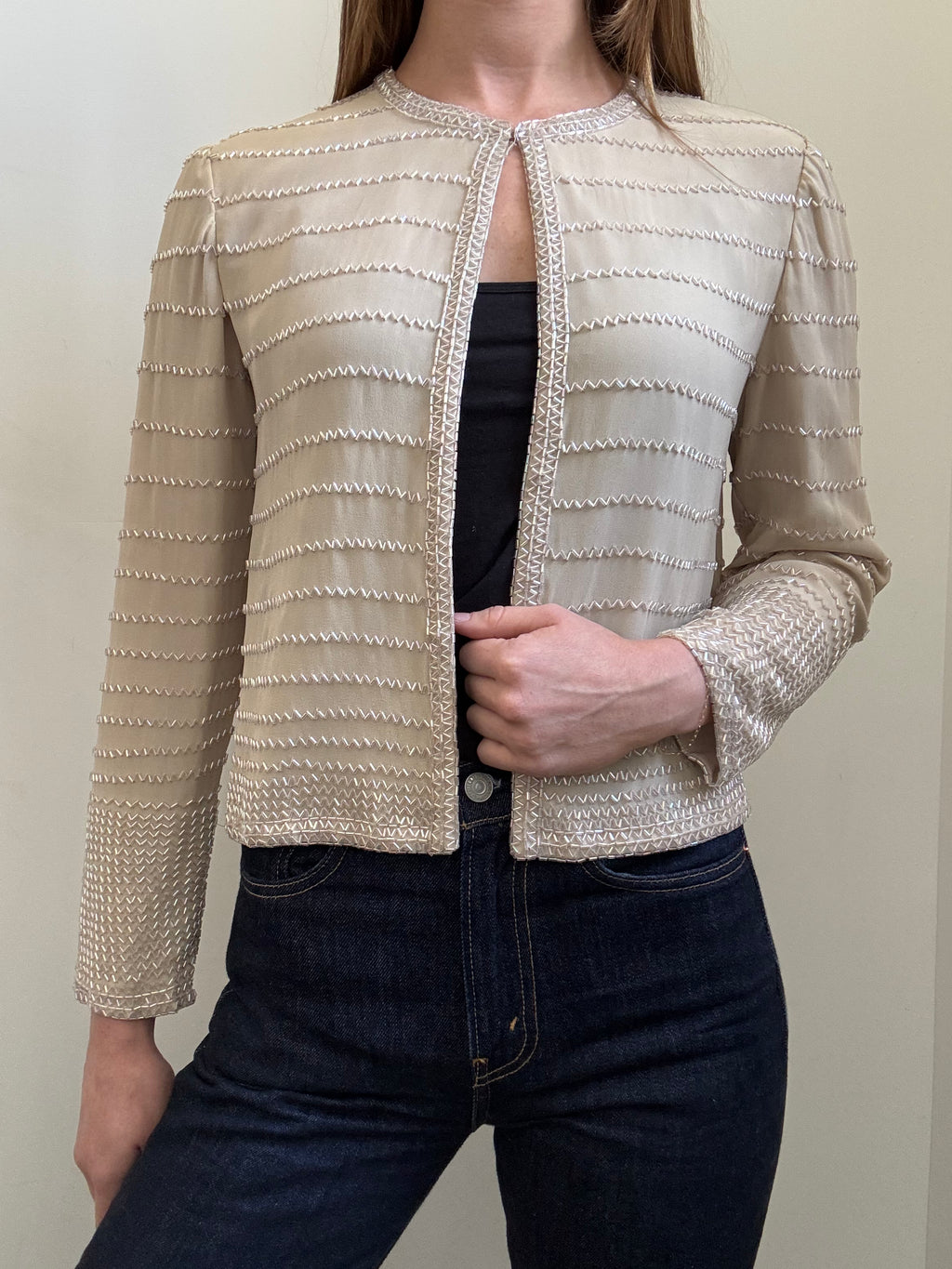 Vintage Beaded Silk Champagne Papell Jacket Size PS