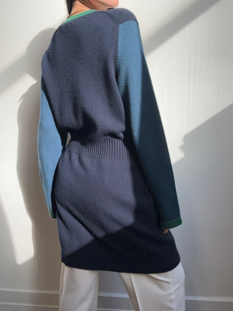 Vintage Chanel Navy Blue and Green Cardigan Size 6