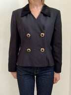 Vintage Black Velvet Trim Cropped Double-Breasted Size Large