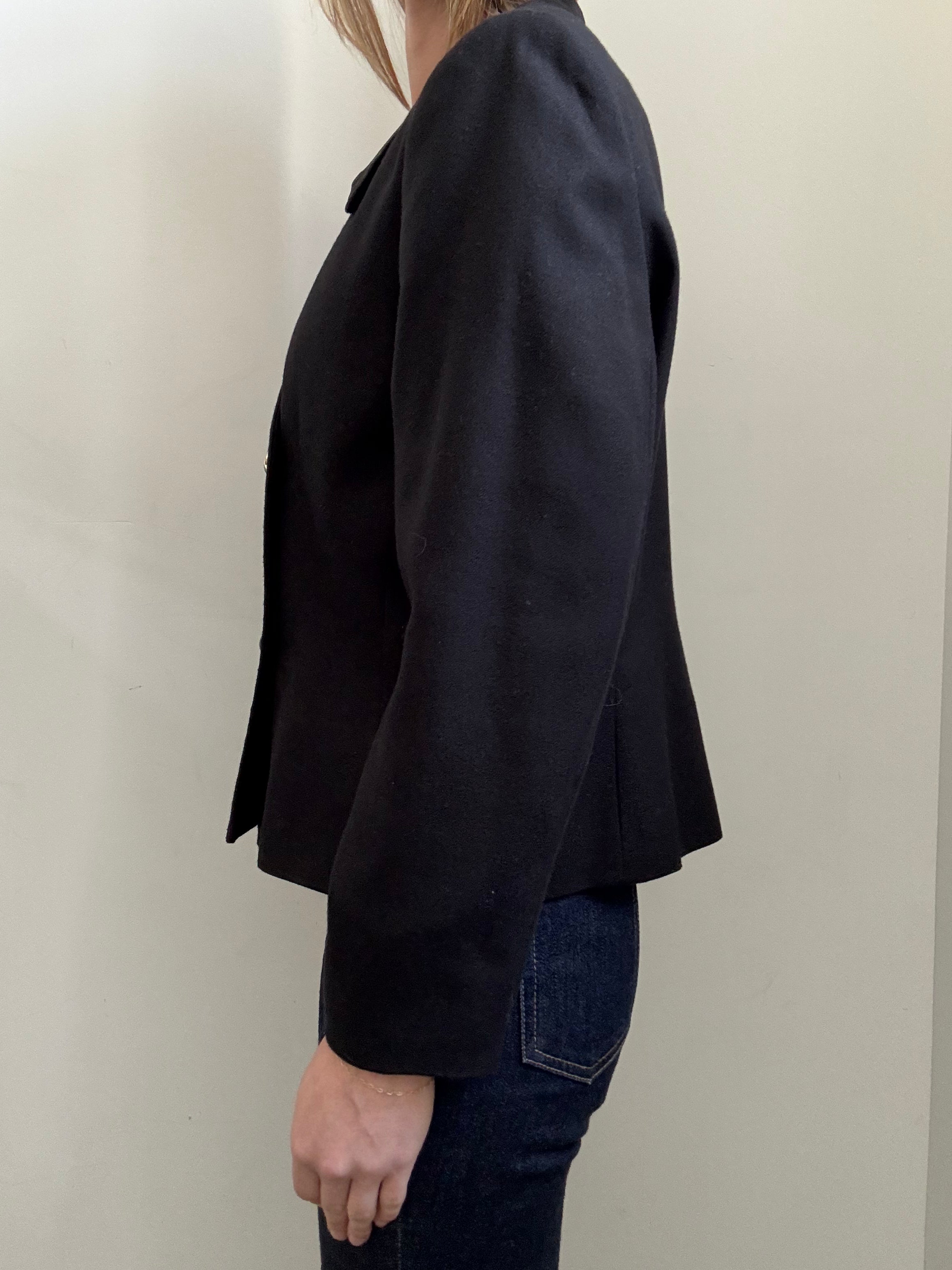 Vintage Black Velvet Trim Cropped Double-Breasted Size Large