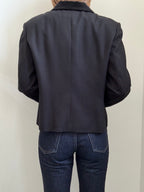 Vintage Black Velvet Trim Cropped Double-Breasted Size Large