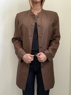 Vintage Brown Silk Long Blazer Size Large