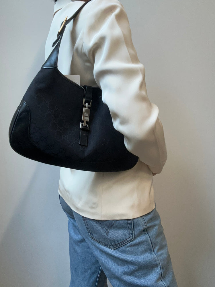 Vintage Gucci Black GG Canvas Jackie Shoulder Bag