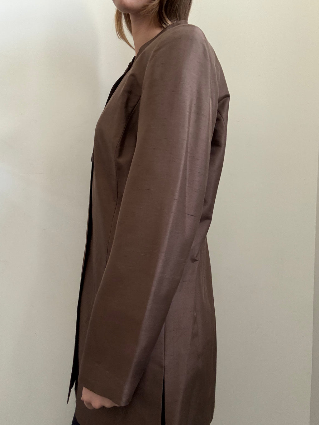 Vintage Brown Silk Long Blazer Size Large