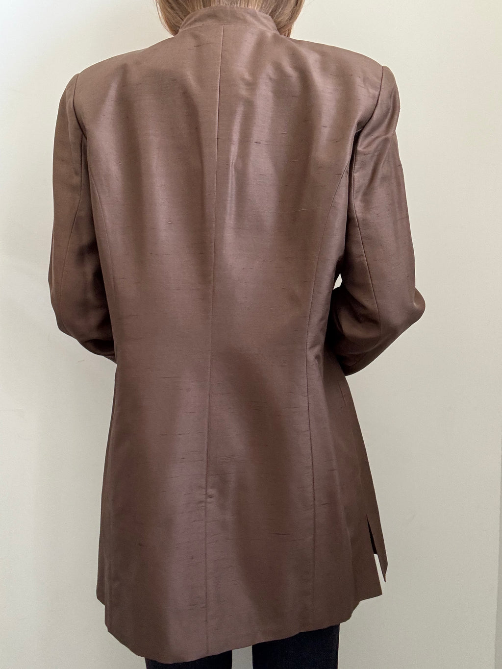 Vintage Brown Silk Long Blazer Size Large