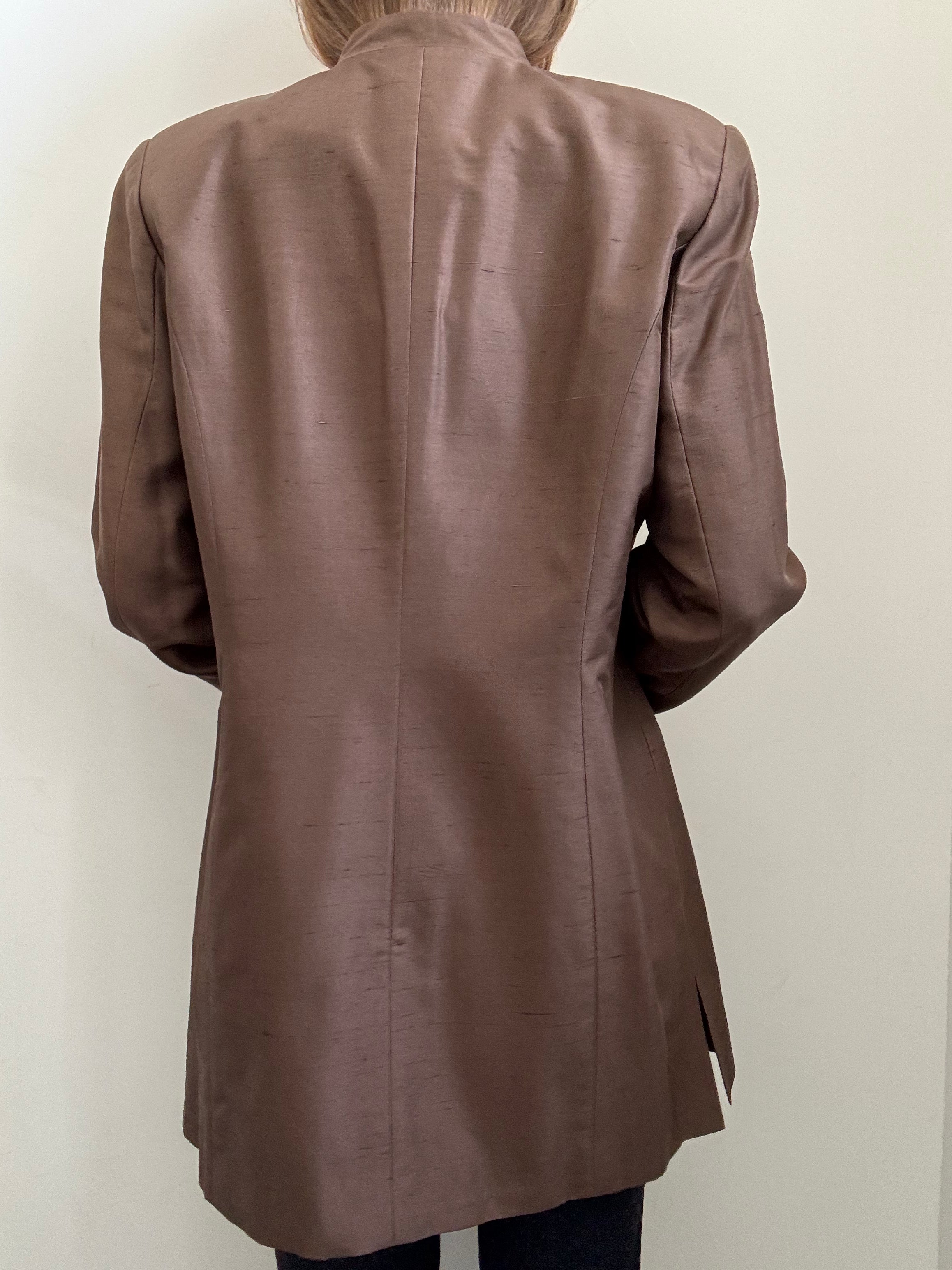 Vintage Brown Silk Long Blazer Size Large