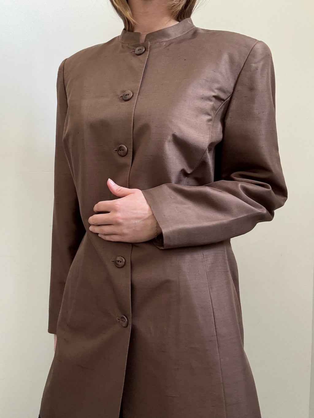 Vintage Brown Silk Long Blazer Size Large