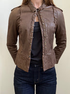 Vintage Cropped Burberry Brown Leather Jacket Size Small