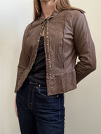 Vintage Cropped Burberry Brown Leather Jacket Size Small