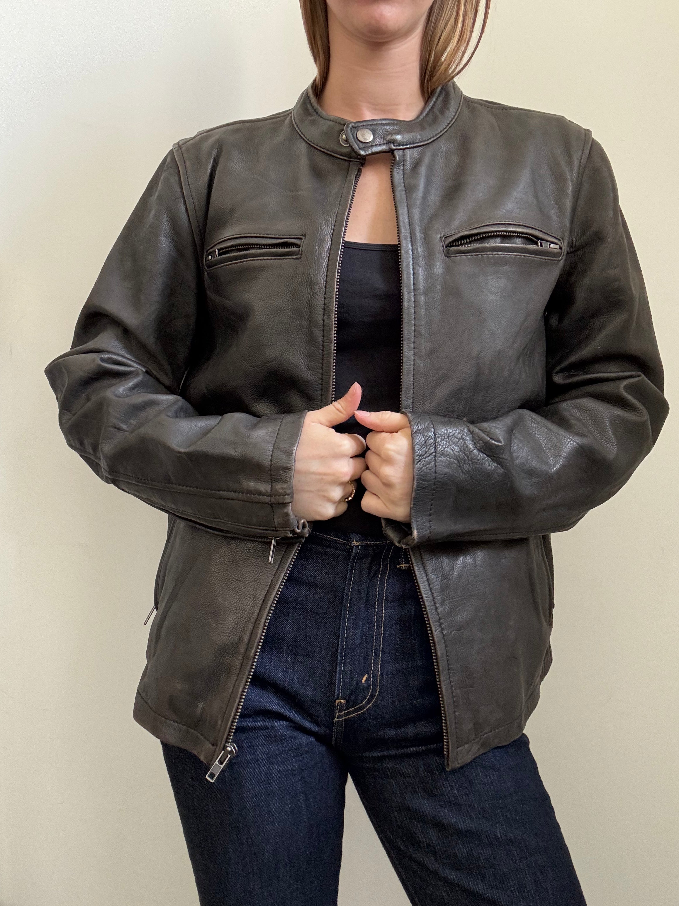 Vintage Distressed Brown Moto Jacket Size Small