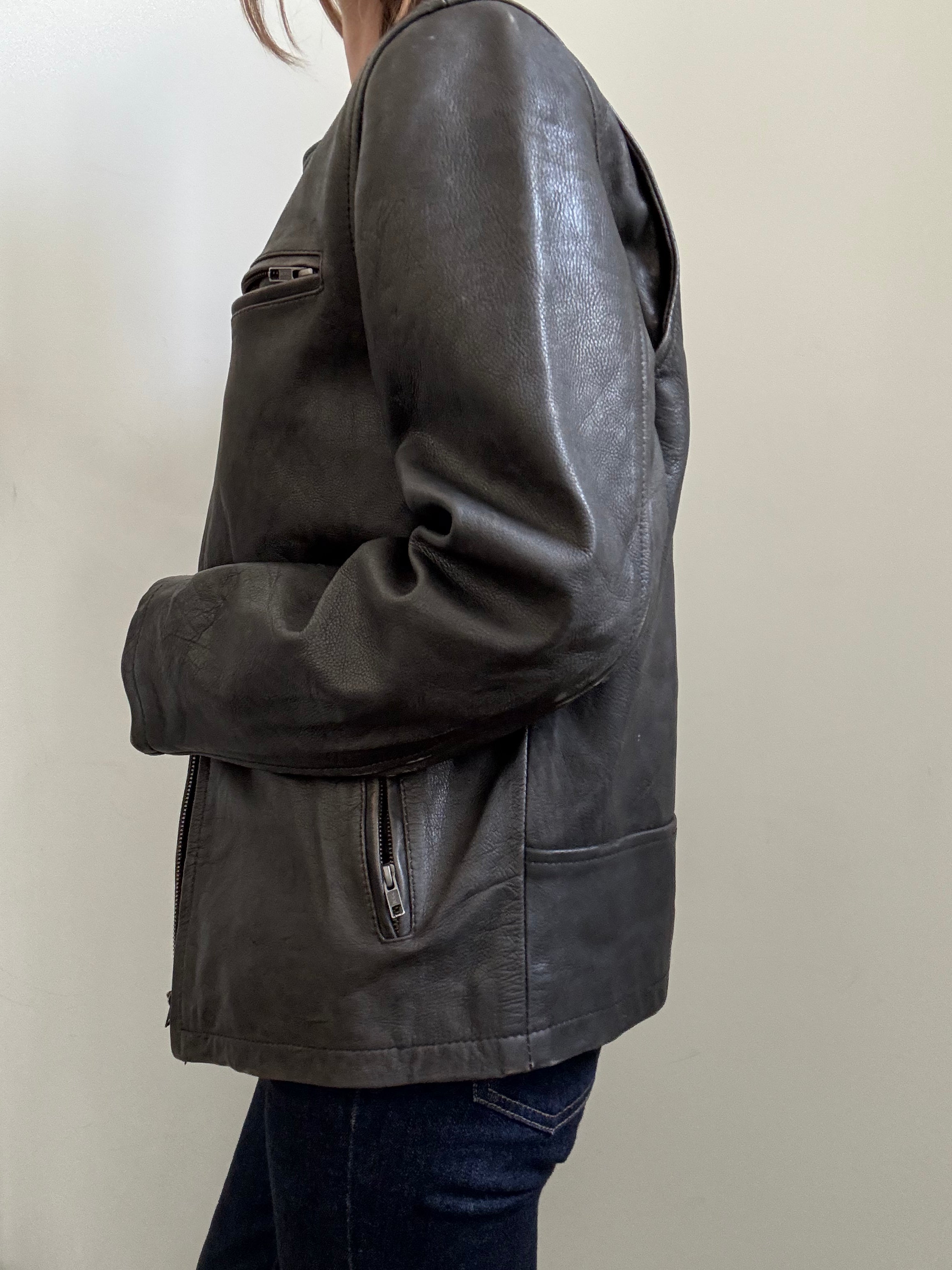 Vintage Distressed Brown Moto Jacket Size Small