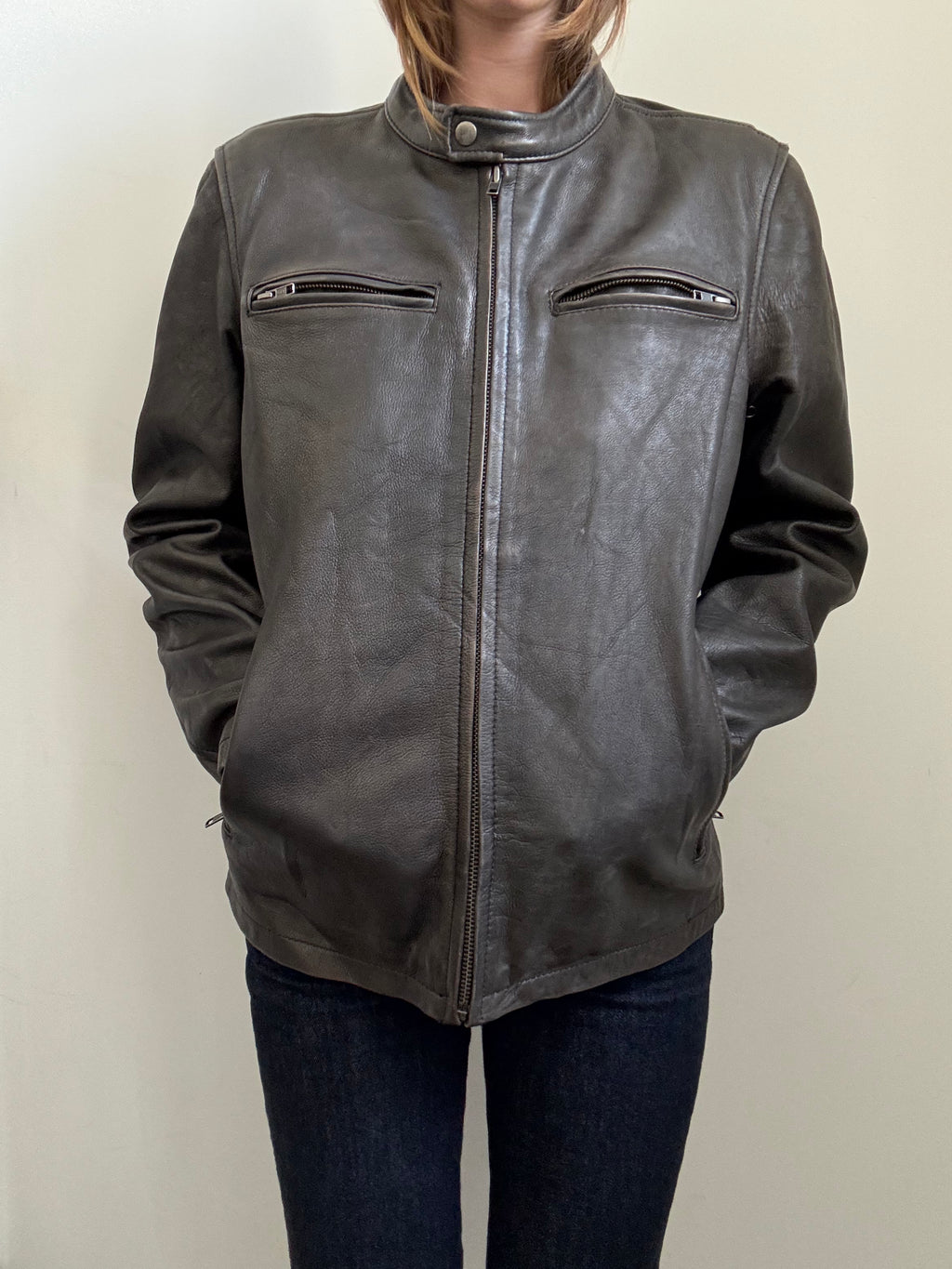 Vintage Distressed Brown Moto Jacket Size Small