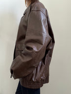 Vintage Brown Racer Leather Jacket Size Large
