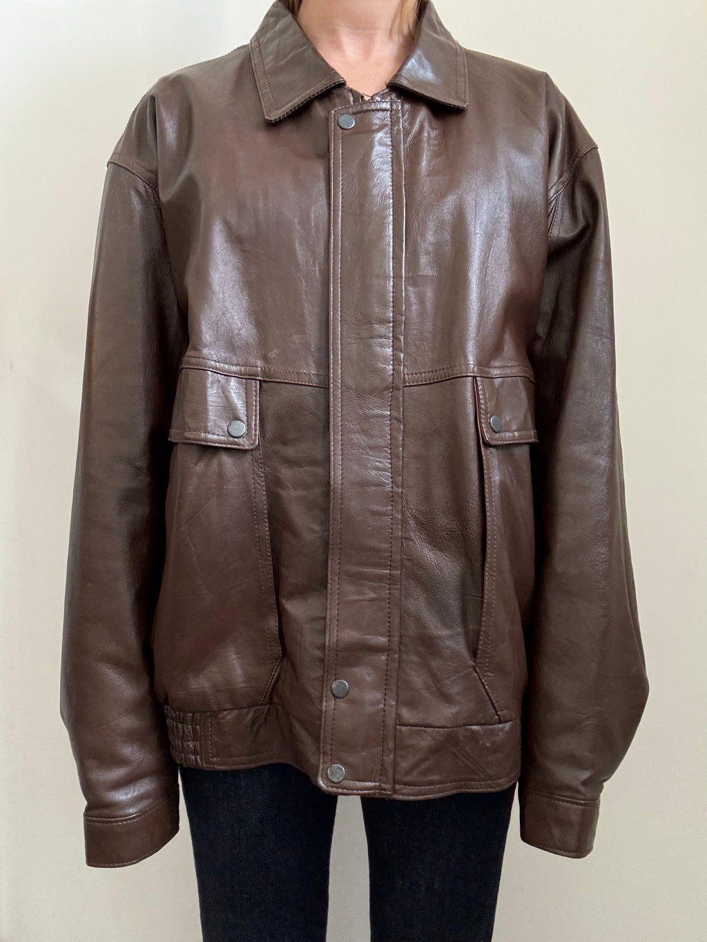 Vintage Brown Racer Leather Jacket Size Large