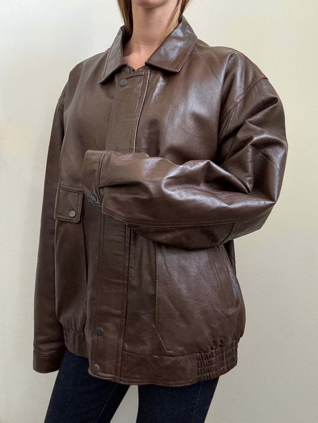 Vintage Brown Racer Leather Jacket Size Large