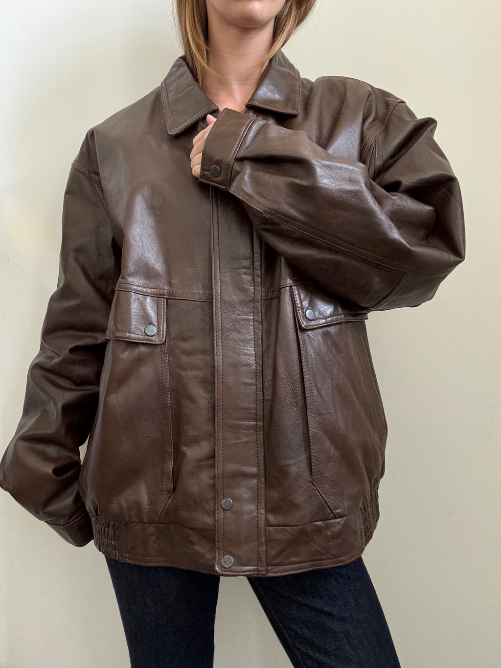 Vintage Brown Racer Leather Jacket Size Large